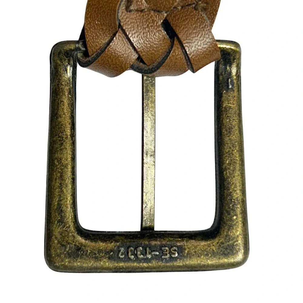 Brown Braided Leather Belt Weathered Brass Buckle Western Boho Up To‎ 37